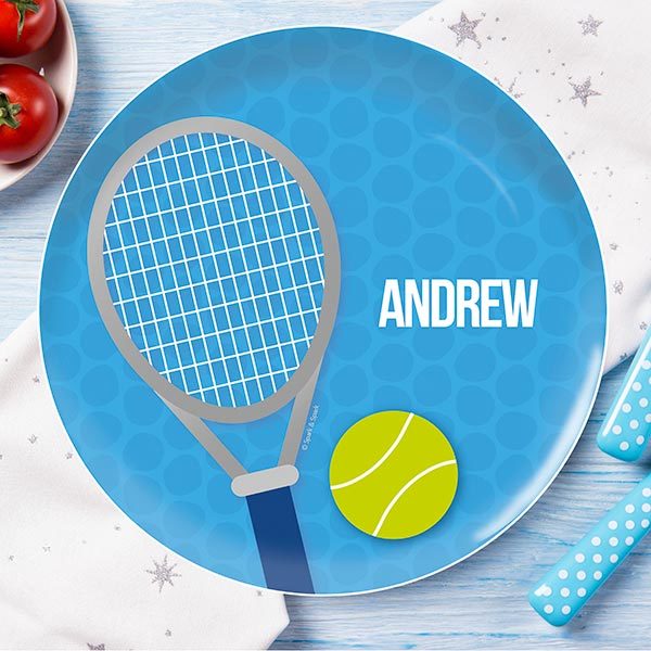 Tennis Fan Boy Personalized Kids Plates - Give Wink