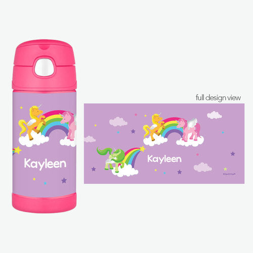 Children's personalized insulated water bottle - Girl and unicorn