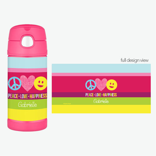 Peace & Love Signs Personalized Thermos Bottle - Give Wink