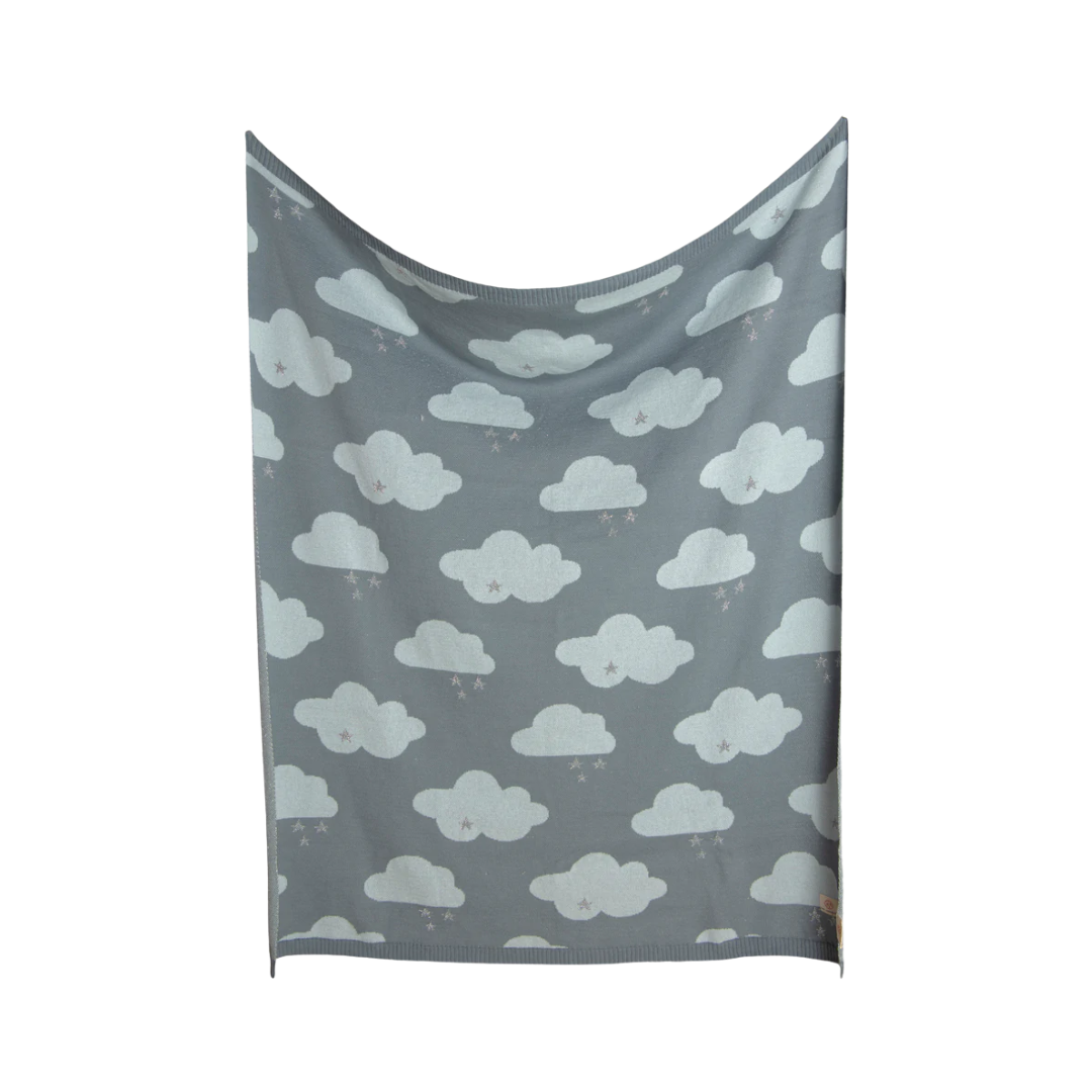 Personalized Baby Travel Set Blue Dreamy Clouds 3 Piece Knitted - Give Wink