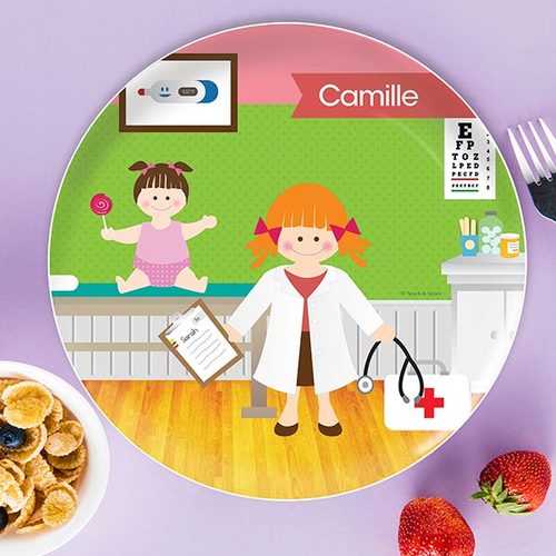 Doctor's Visit Girl Personalized Kids Plates - Give Wink