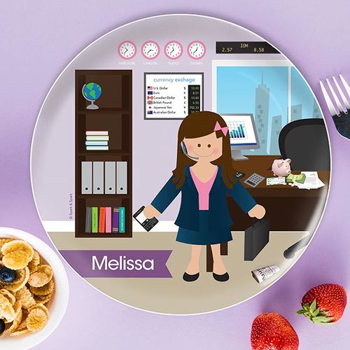 Girl Crunching Numbers Personalized Kids Plates - Give Wink
