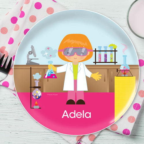 Cool Scientist Girl Personalized Kids Plates - Give Wink