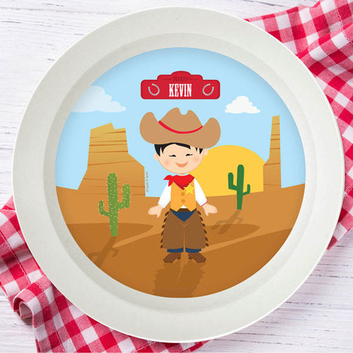 Cowboy Personalized Kids Bowl - Give Wink