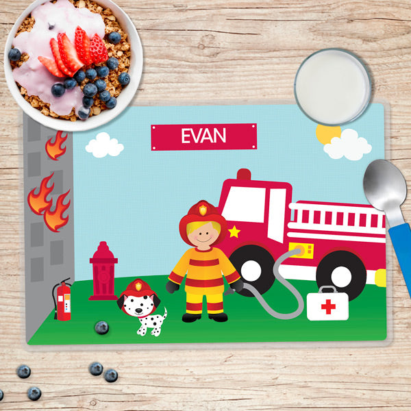 Call a Firefighter Personalized Kids Placemat - Give Wink