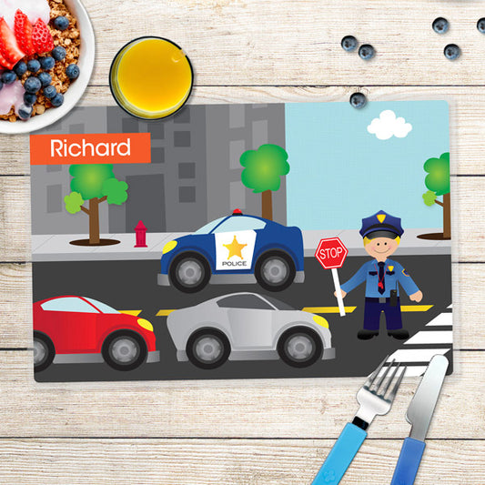 Police on Duty Personalized Kids Placemat - Give Wink