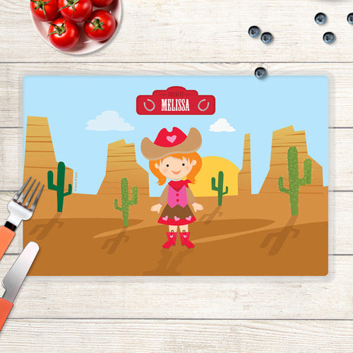 Cowgirl Personalized Kids Placemat - Give Wink