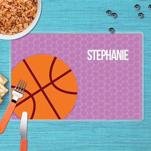 Girl Basketball Fan-Purple Personalized Kids Placemat - Give Wink