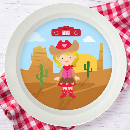 Cowgirl Personalized Kids Bowl - Give Wink