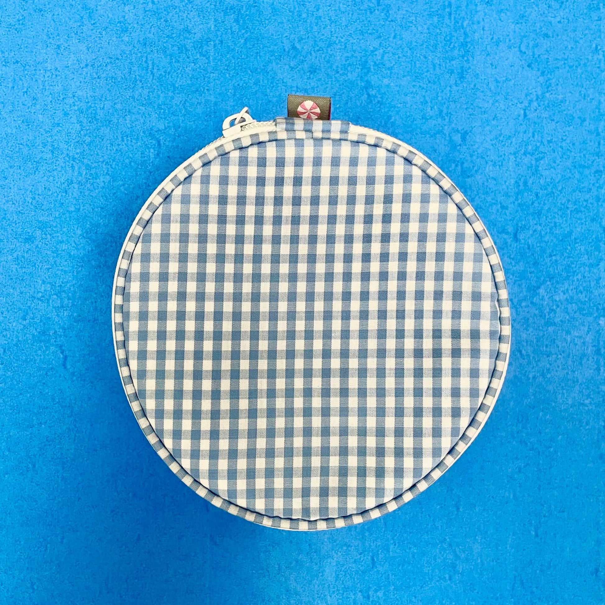 Personalized Gingham Baby Blue Round Multi Purpose Pouch - Give Wink