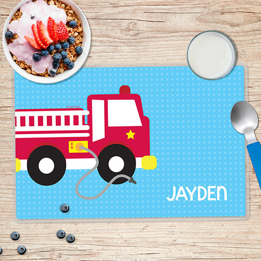 Cool Fire Truck Personalized Kids Placemat - Give Wink