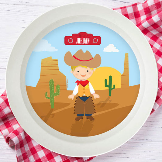 Cowboy Personalized Kids Bowl - Give Wink