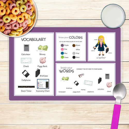 Girl Crunching Numbers Personalized Kids Placemat - Give Wink