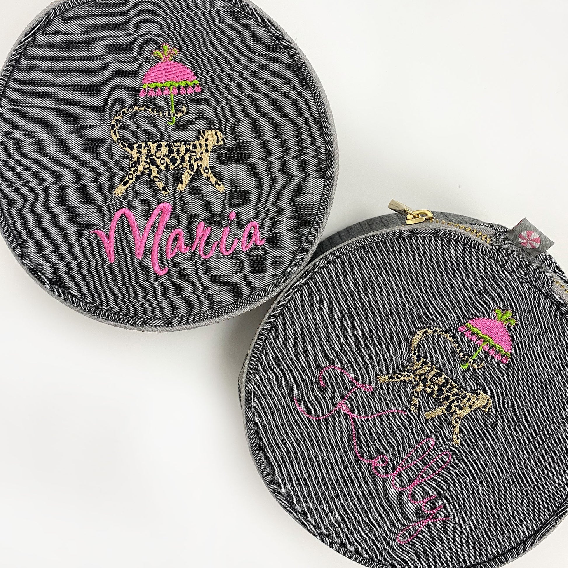 Personalized Chambray Grey Round Multi Purpose Pouch - Give Wink