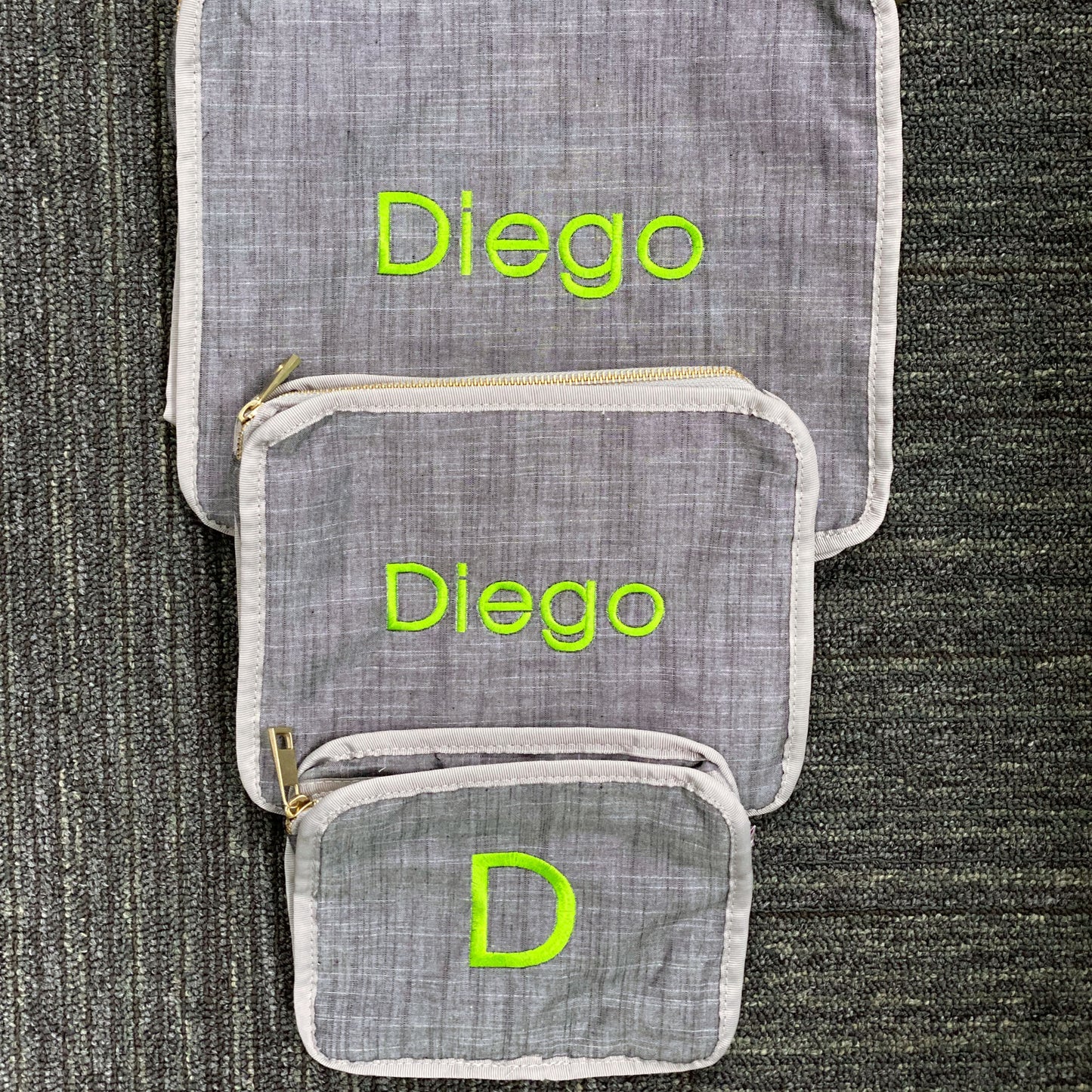 Personalized Chambray Grey Organizing Trio - Give Wink