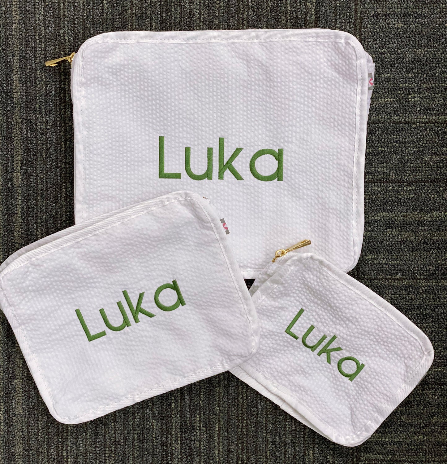 Personalized Seersucker White Organizing Trio - Give Wink