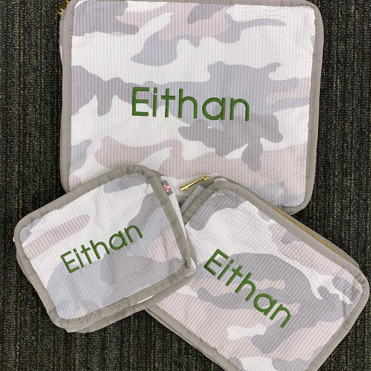 Personalized Seersucker Snow Camo Organizing Trio - Give Wink