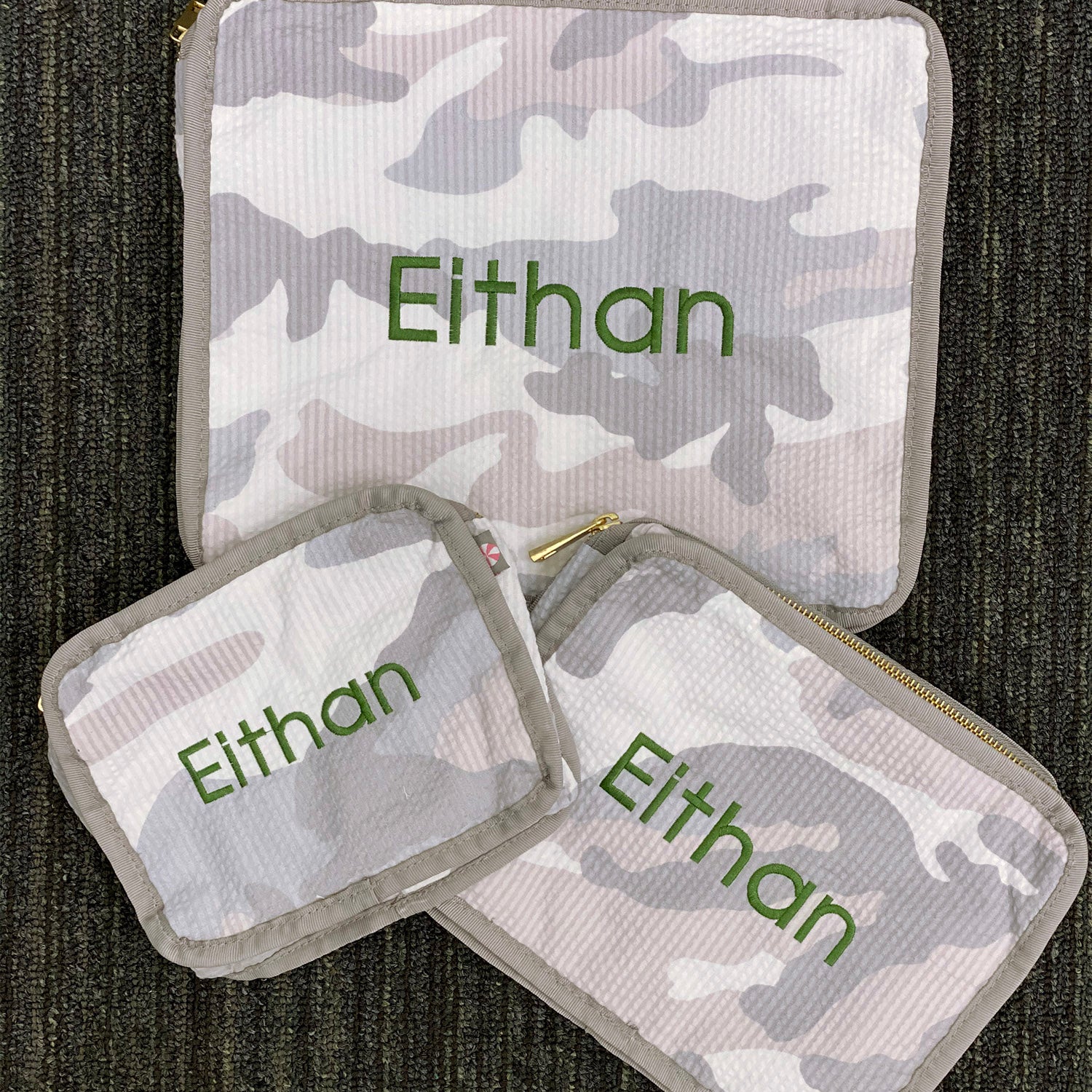 Personalized Seersucker Snow Camo Organizing Trio - Give Wink