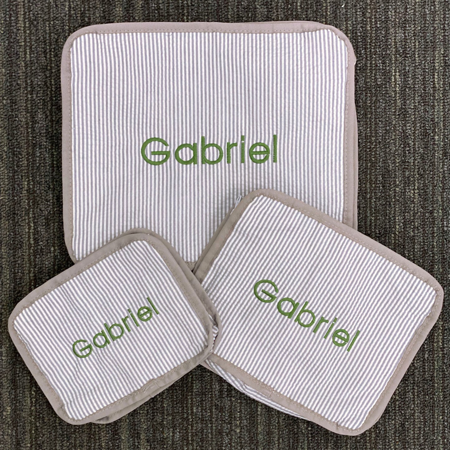 Personalized Seersucker Grey Organizing Trio - Give Wink