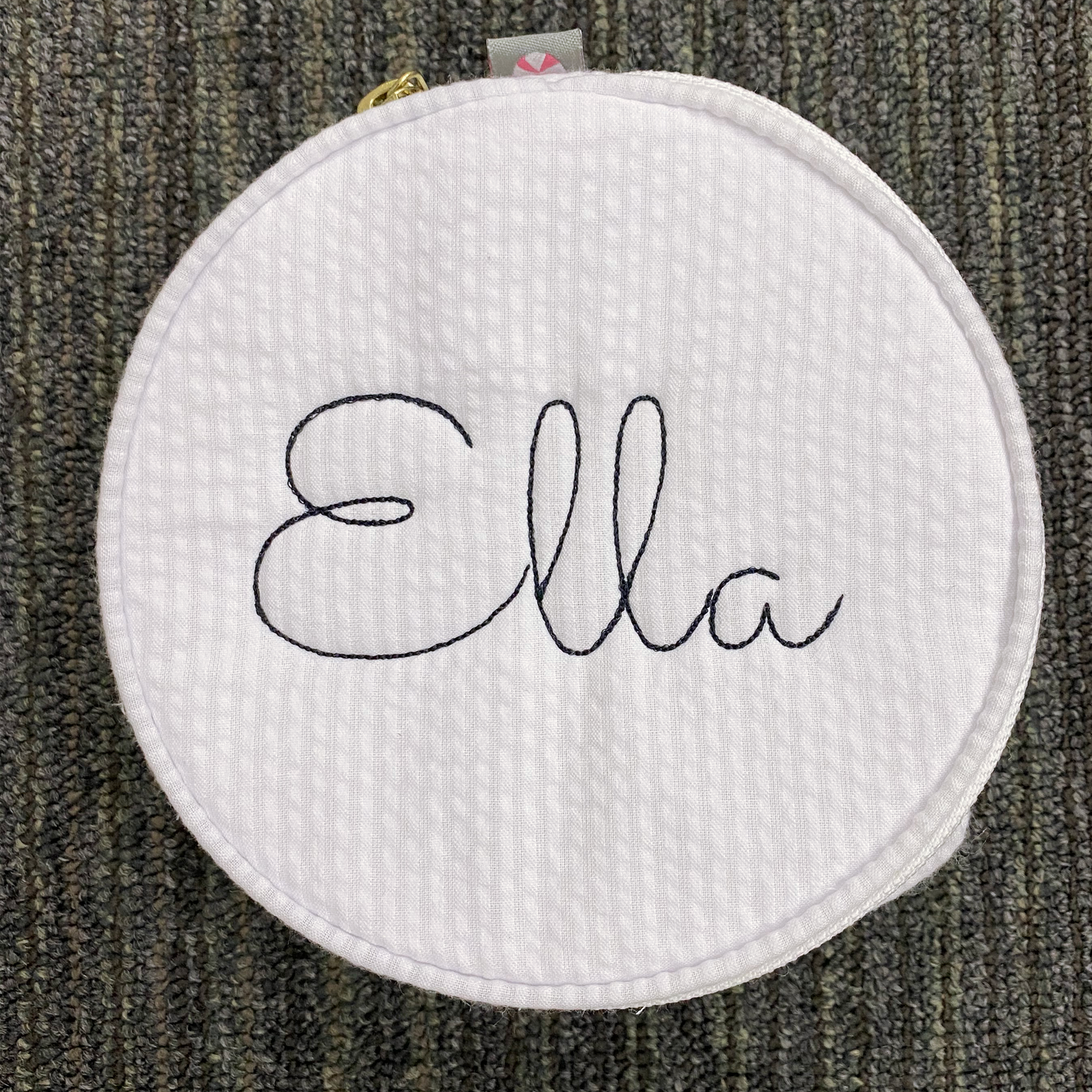 Personalized Seersucker White Round Multi Purpose Pouch - Give Wink