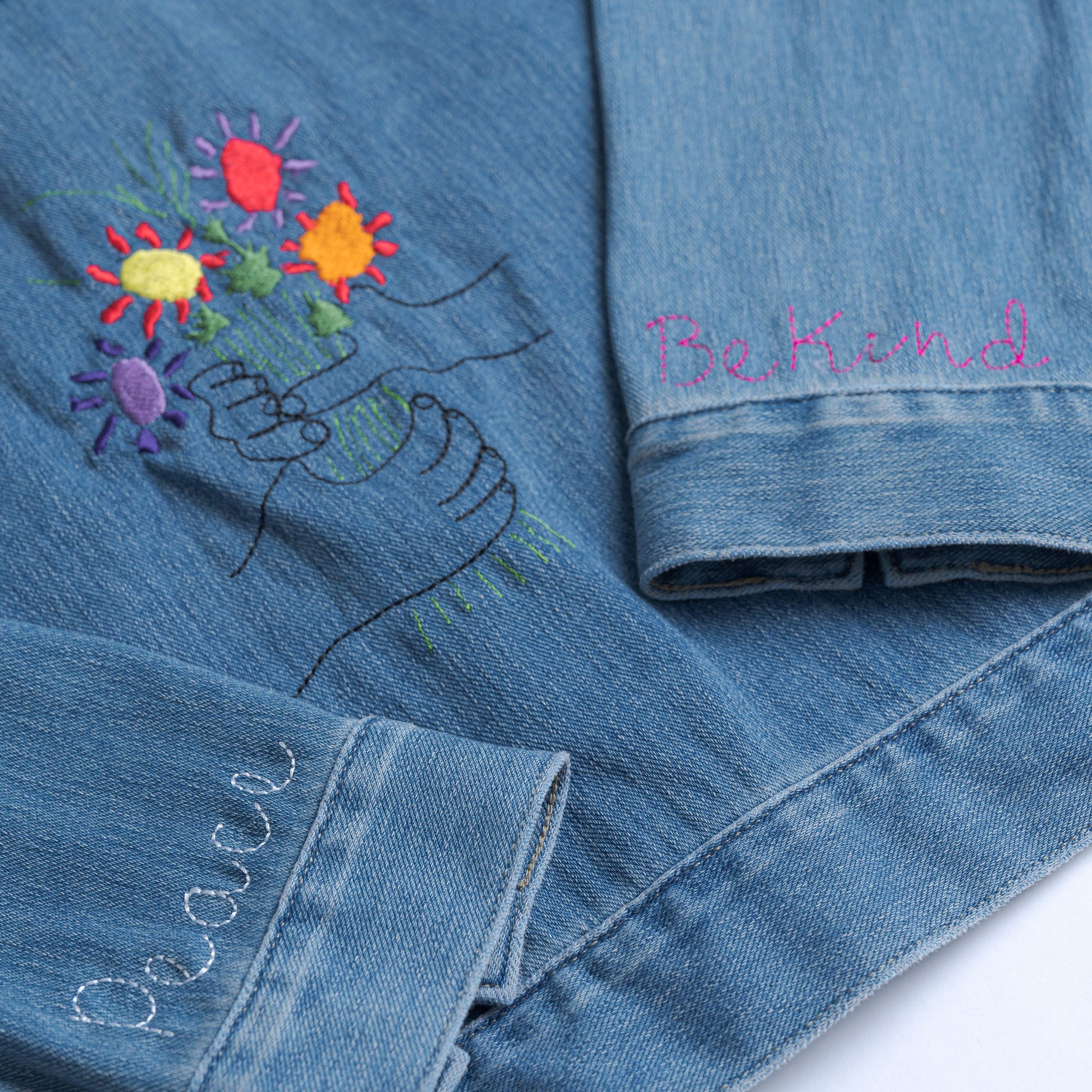 Kids Embroidered Denim Jacket - Give Wink