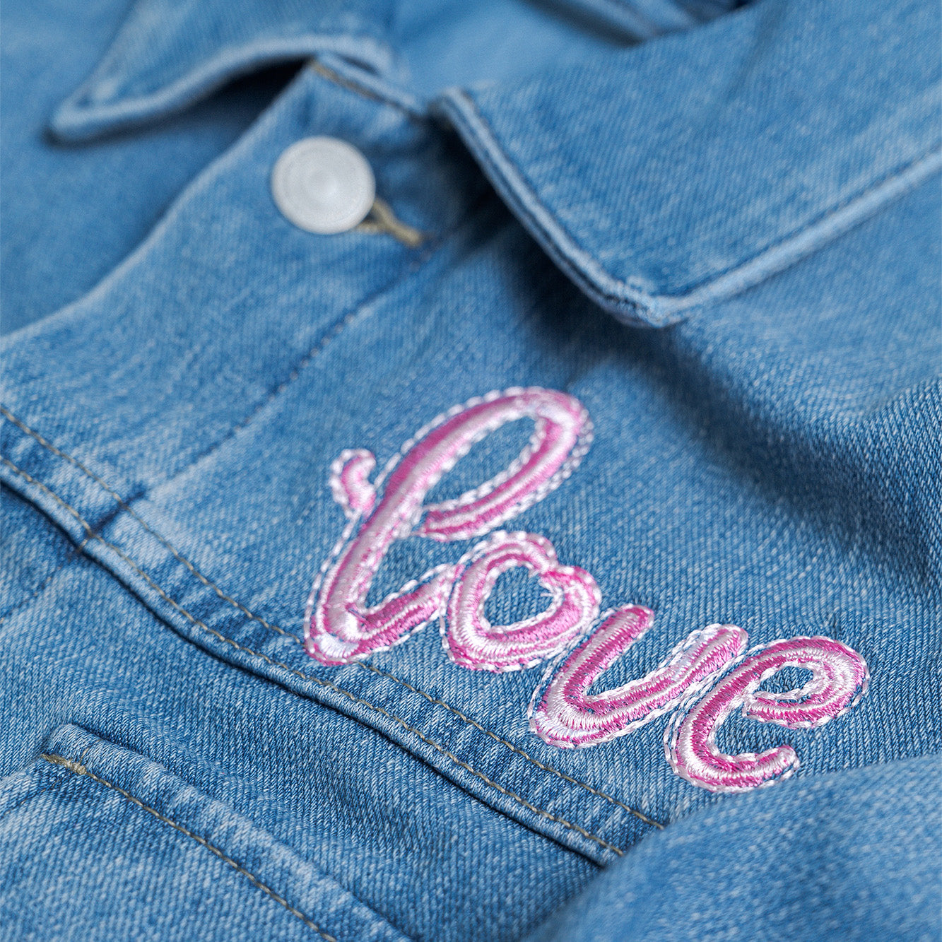 Kids Embroidered Denim Jacket - Give Wink