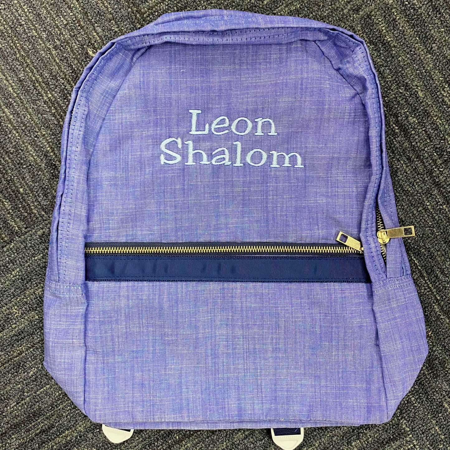 Personalized Chambray Blue Navy Large Backpack w/Pockets - Give Wink