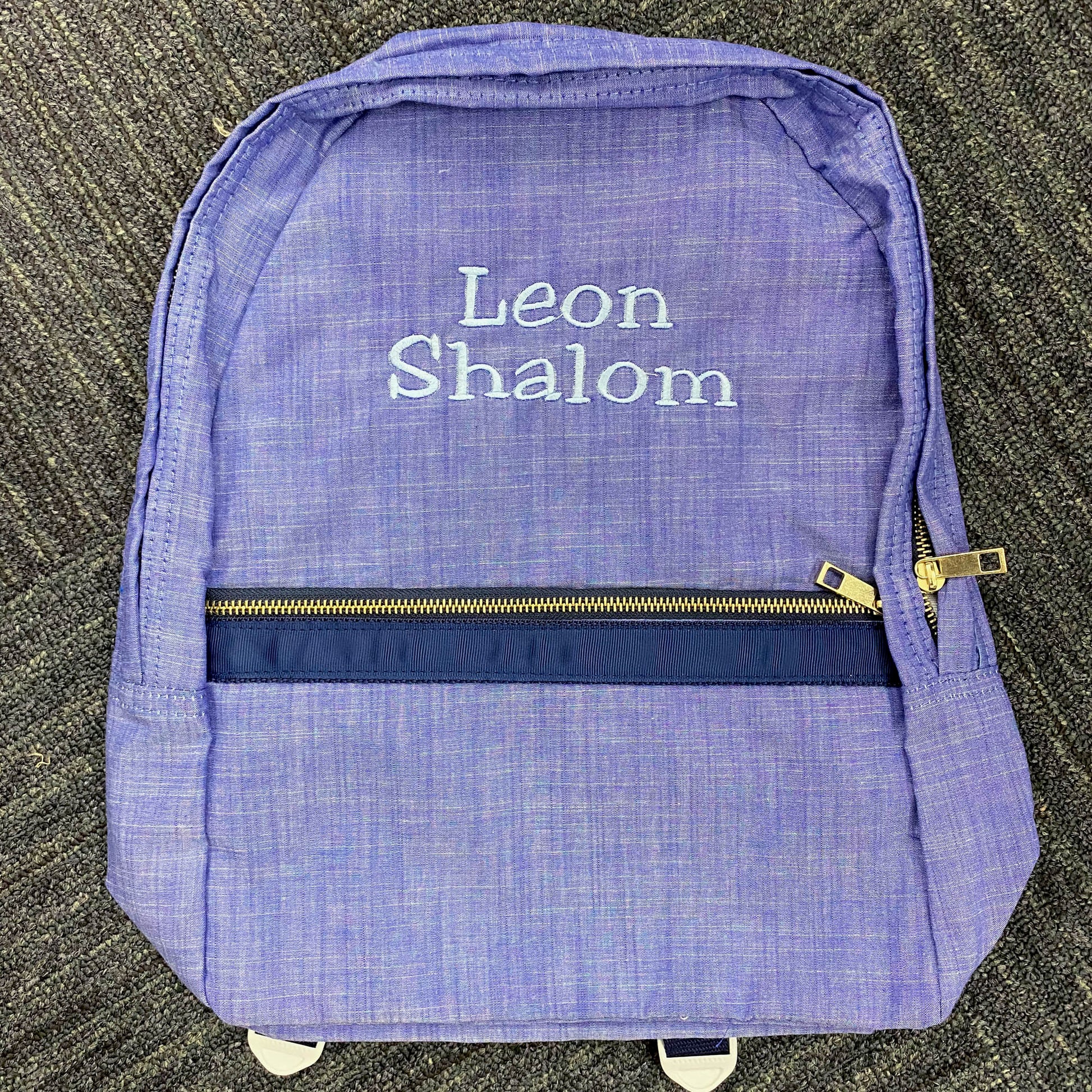 Personalized Chambray Blue Navy Large Backpack w/Pockets - Give Wink