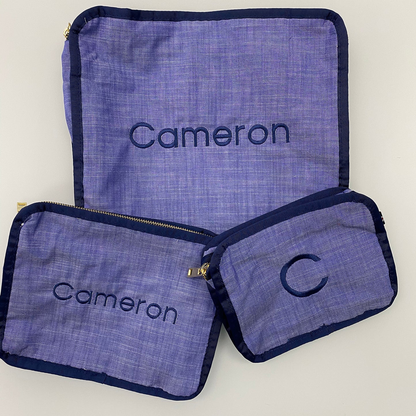 Personalized Chambray Blue Navy Organizing Trio - Give Wink