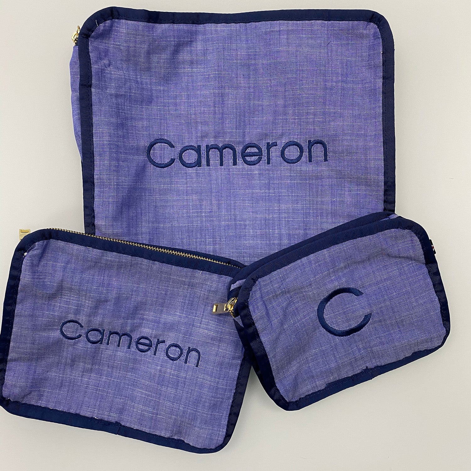 Personalized Chambray Blue Navy Organizing Trio - Give Wink