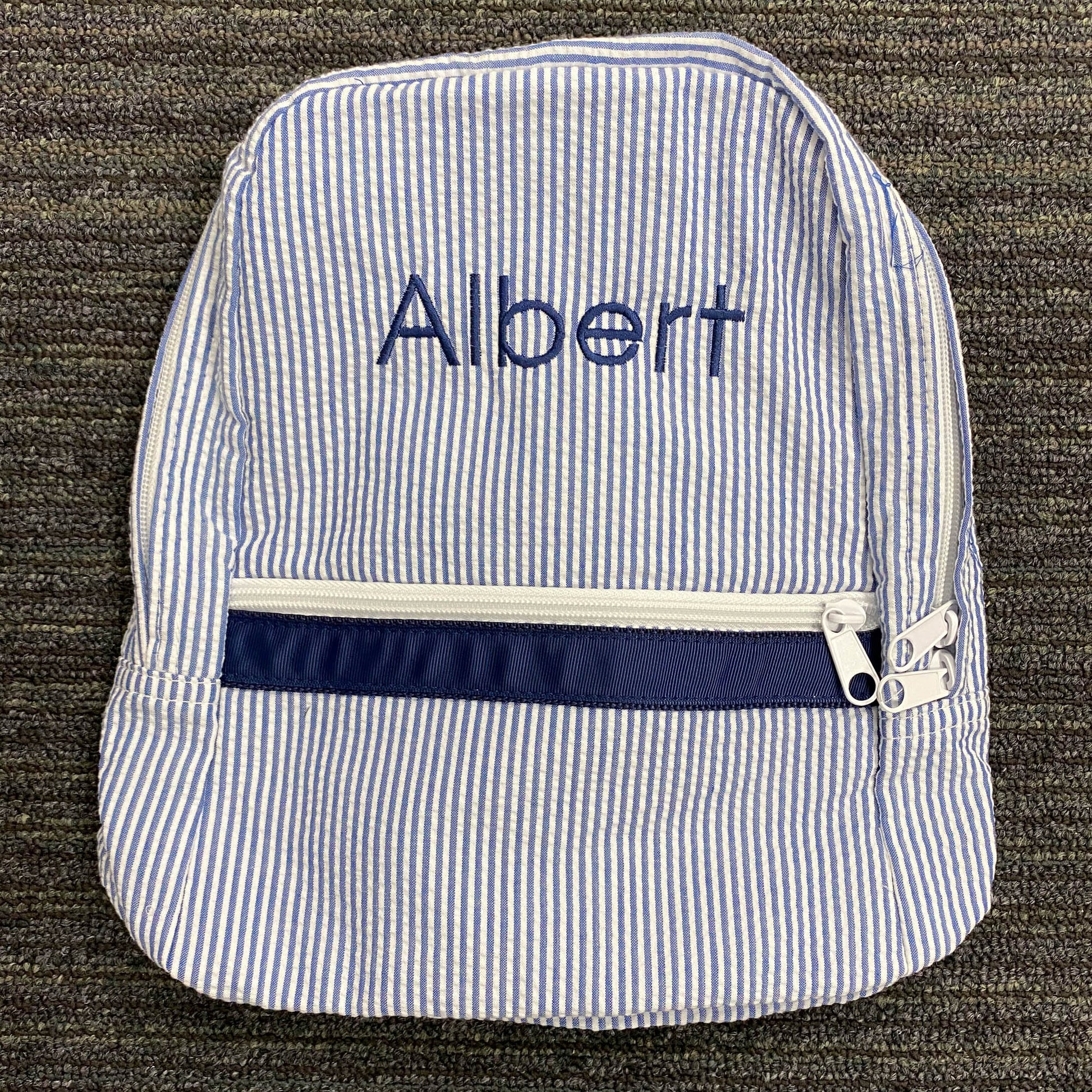 Personalized Seersucker Blue Navy Small Backpack - Give Wink