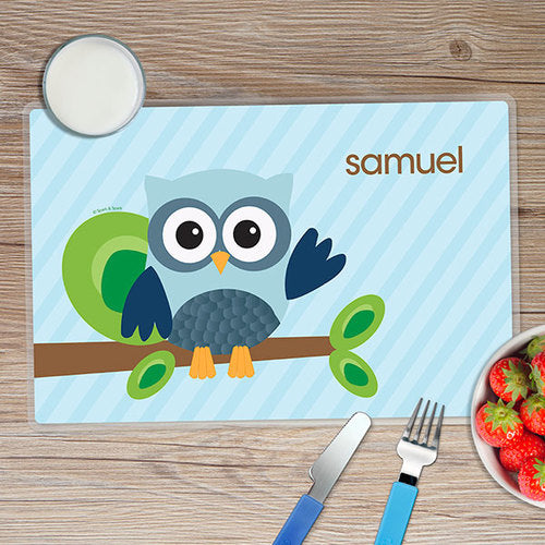 Blue Owl Be Yours Personalized Kids Placemat - Give Wink