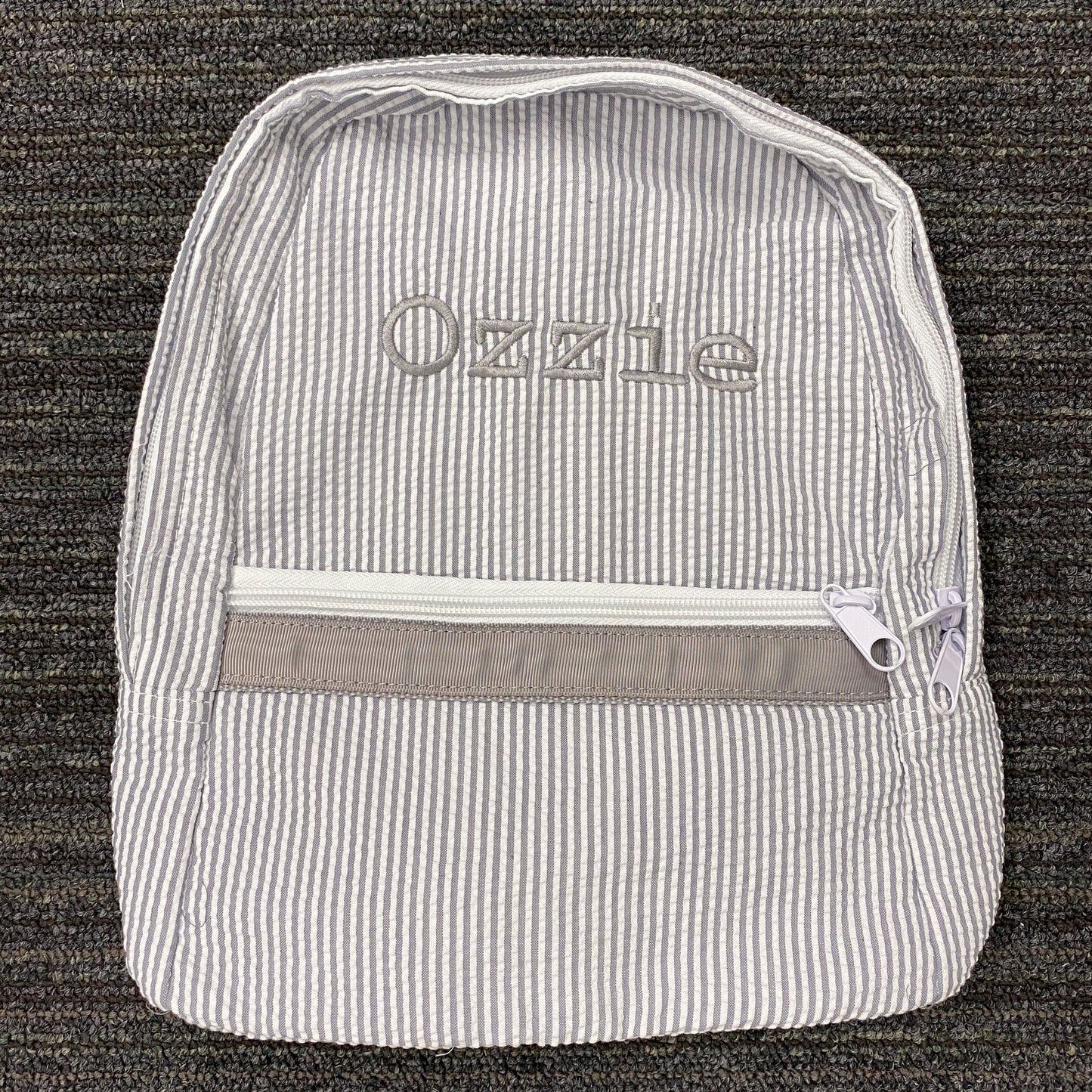 Personalized Seersucker Grey Small Backpack - Give Wink