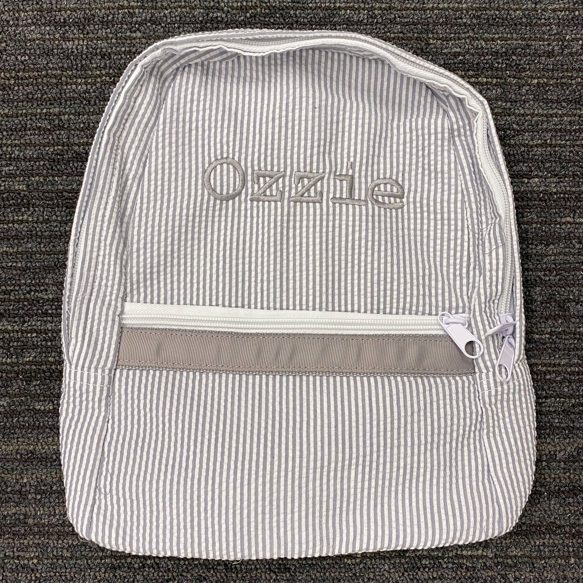 Personalized Seersucker Grey Small Backpack - Give Wink