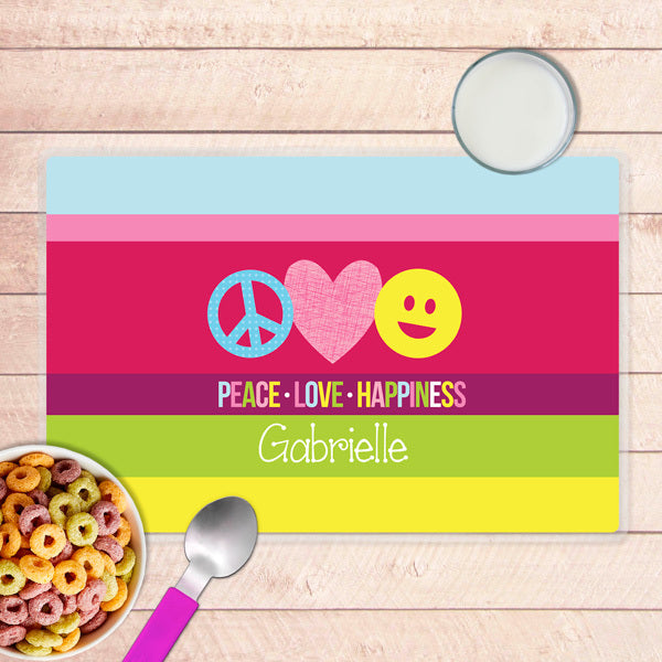 Peace & Love Signs Personalized Kids Placemat - Give Wink
