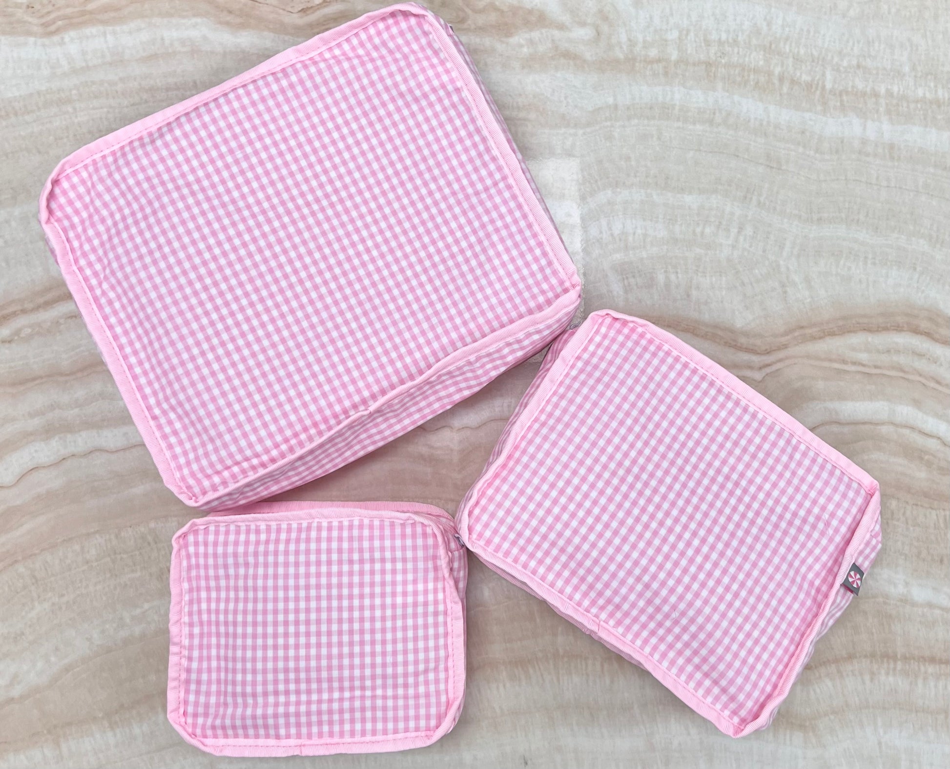 Personalized Gingham Baby Pink Organizing Trio - Give Wink