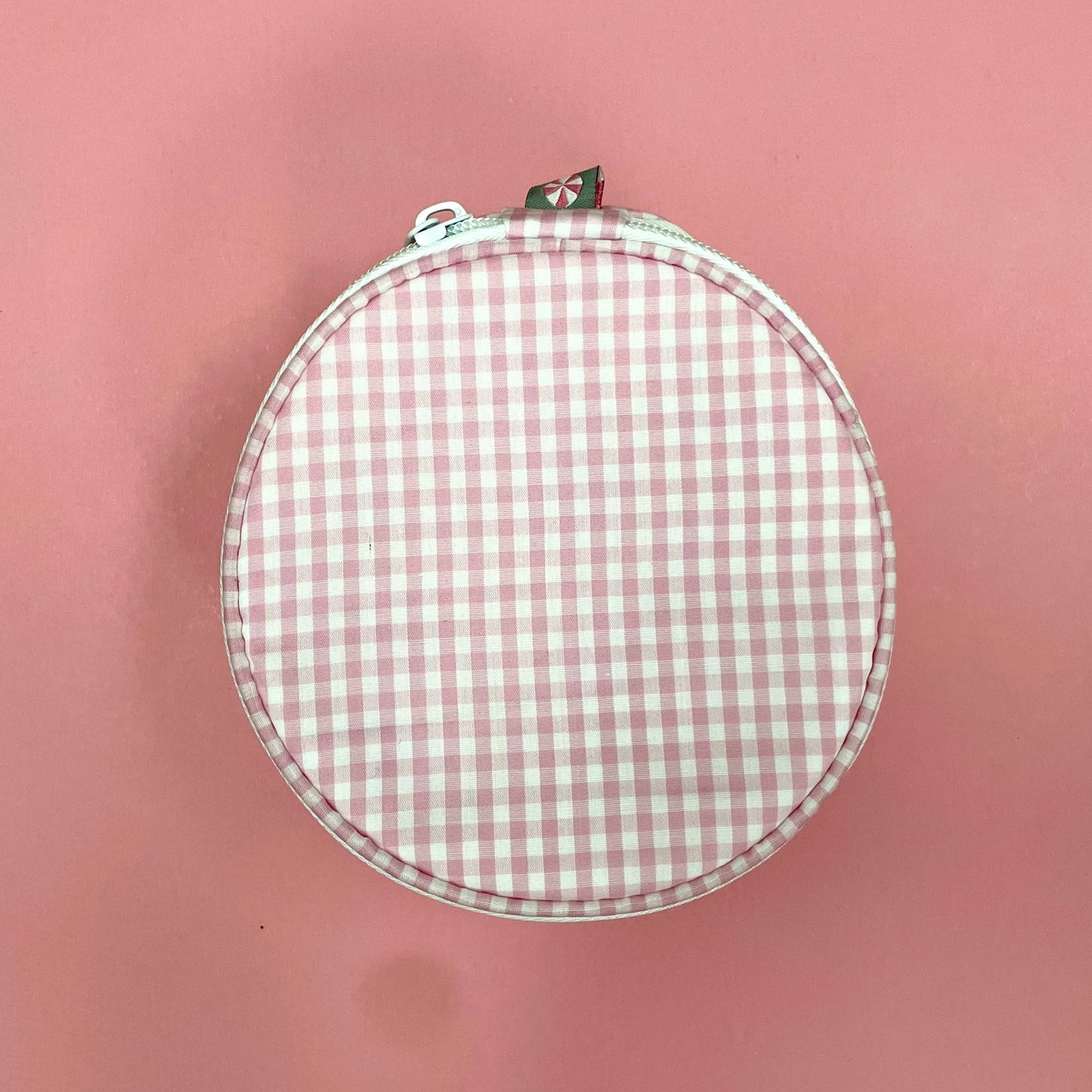 Personalized Gingham Baby Pink Round Multi Purpose Pouch - Give Wink