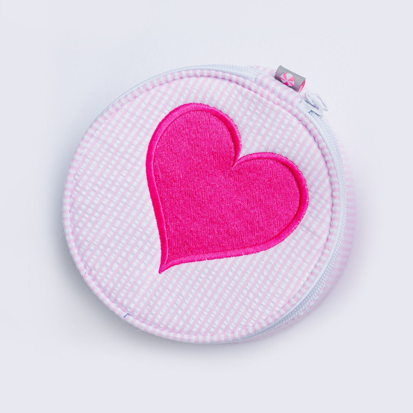 Personalized Seersucker Baby Pink Round Multi Purpose Pouch - Give Wink