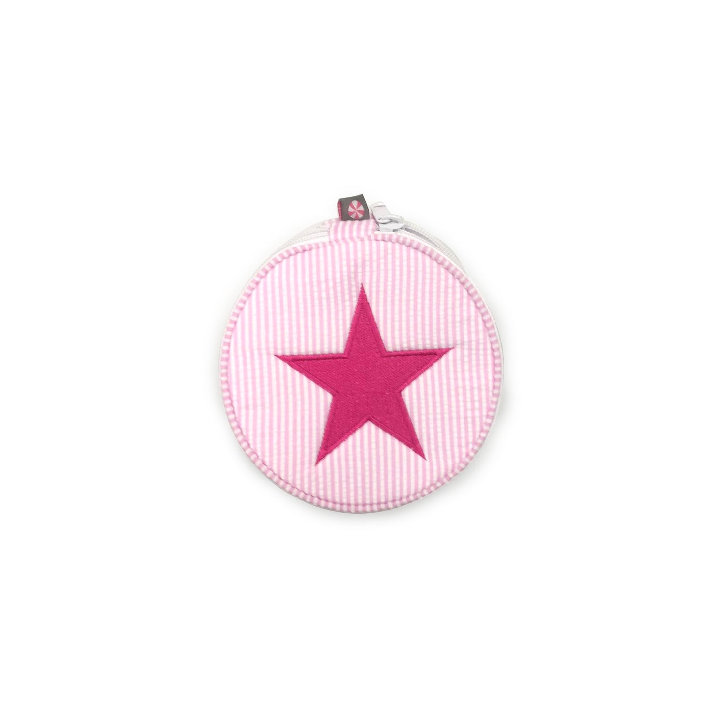 Personalized Seersucker Baby Pink Round Multi Purpose Pouch - Give Wink