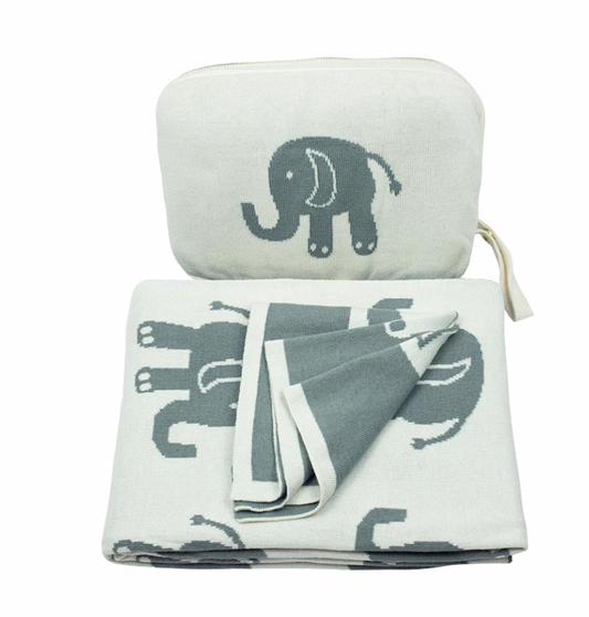 Elephant 3 Piece Knitted Baby Travel Set - Natural / Grey - Give Wink
