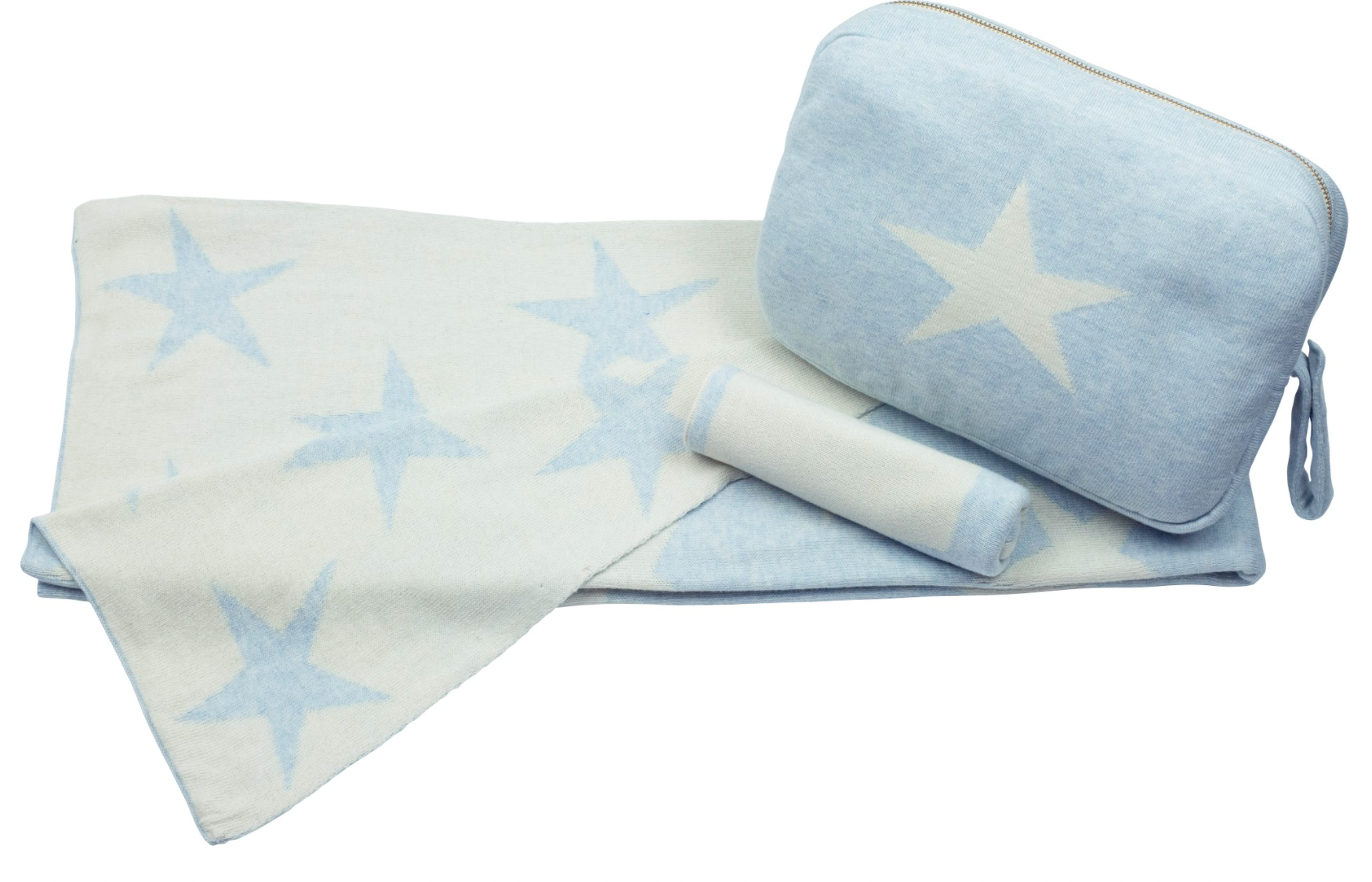 Star 3 Piece Knitted Baby Travel Set - Sky / Natural - Give Wink