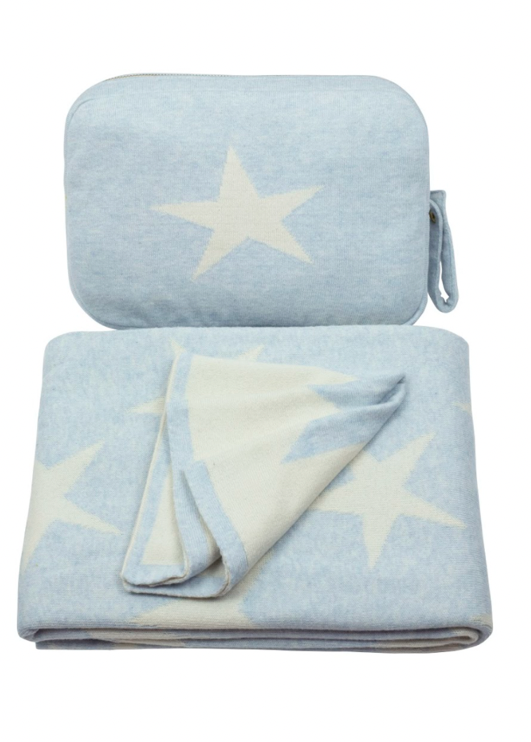 Star 3 Piece Knitted Baby Travel Set - Sky / Natural - Give Wink