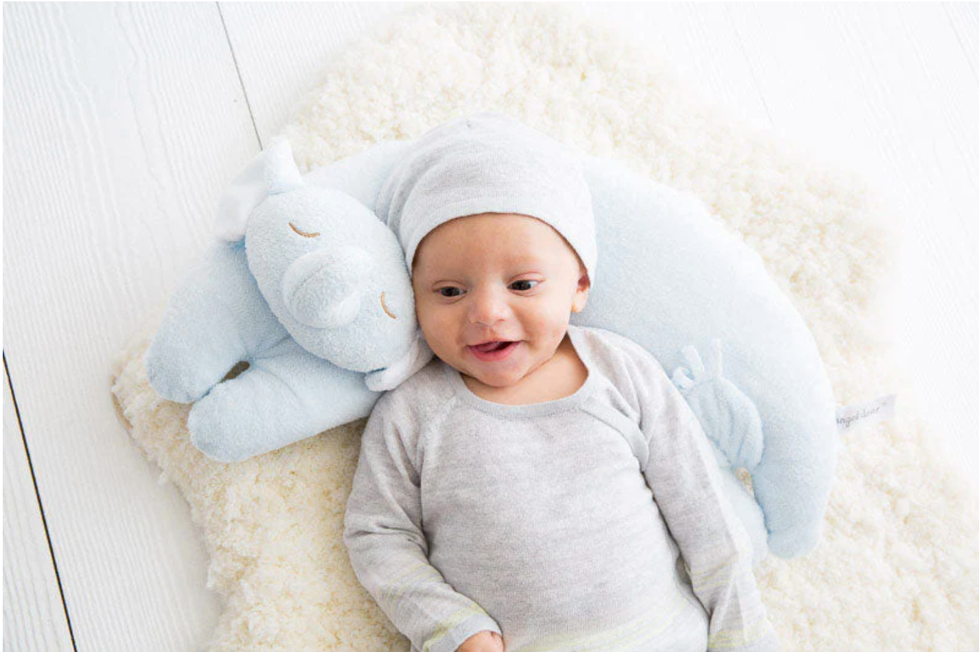 Personalized Blue Elephant Curved Baby Pillow - Give Wink