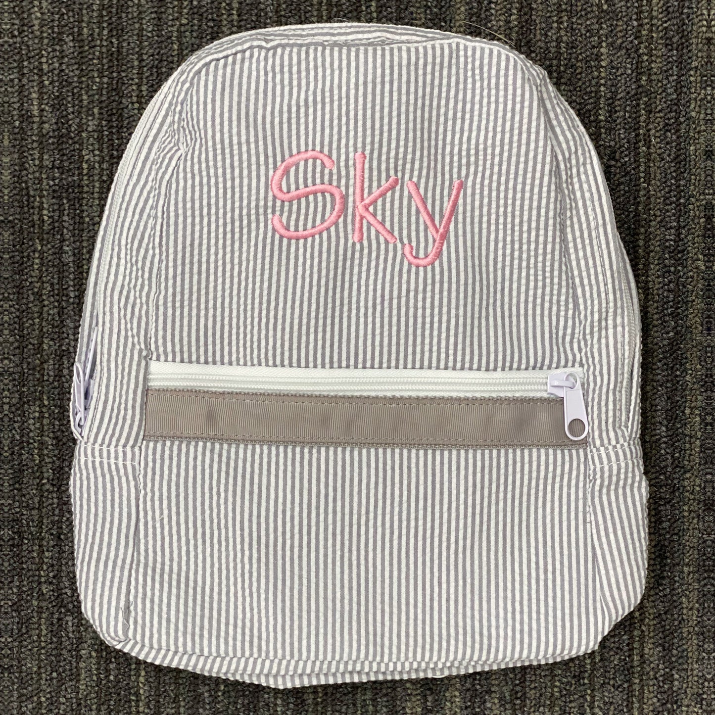 Personalized Seersucker Grey Large Backpack - Give Wink