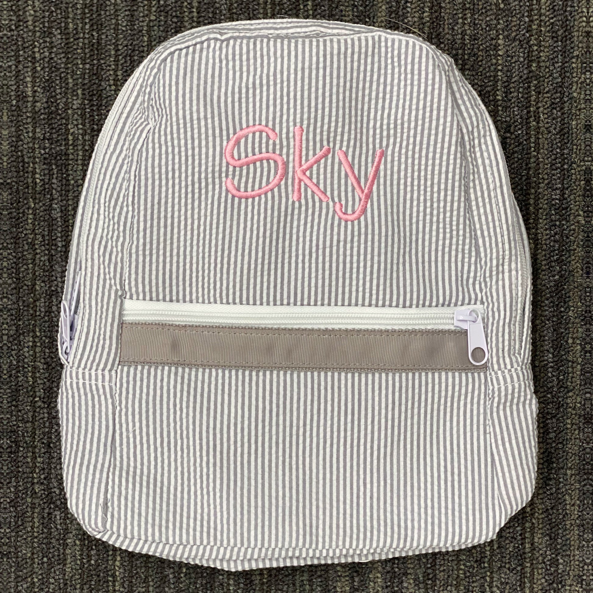 Personalized Seersucker Grey Small Backpack - Give Wink