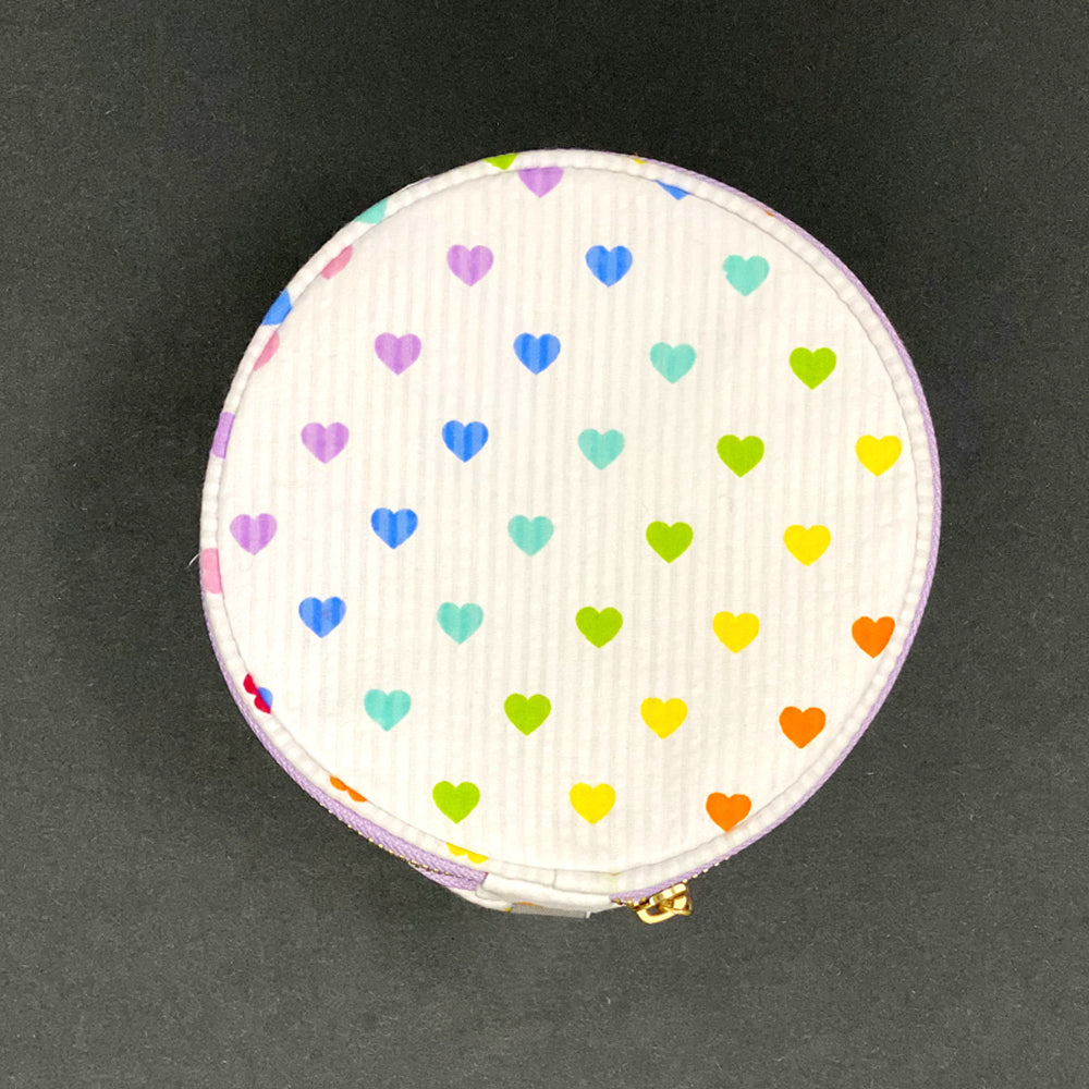 Personalized Seersucker Tiny Hearts Round Multi Purpose Pouch - Give Wink