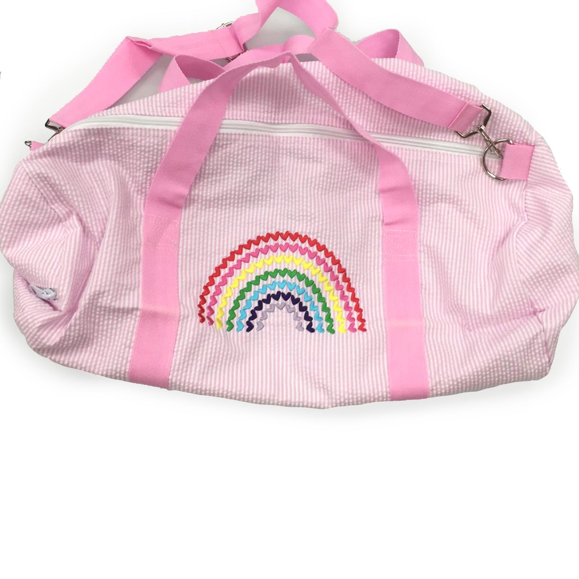 Personalized Seersucker Baby Pink Duffel Bag - Give Wink