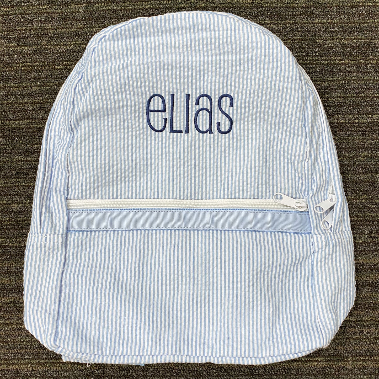 Personalized Seersucker Baby Blue Small Backpack - Give Wink