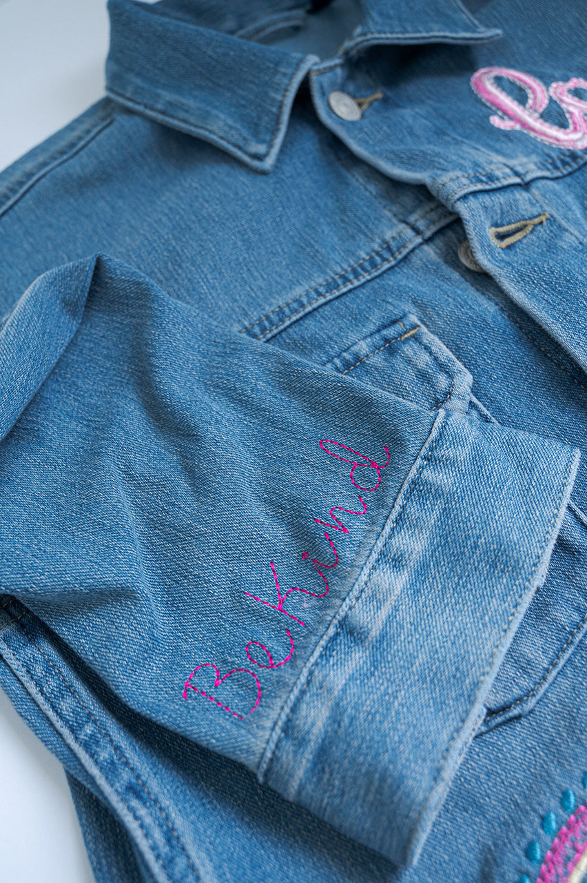 Kids Embroidered Denim Jacket - Give Wink