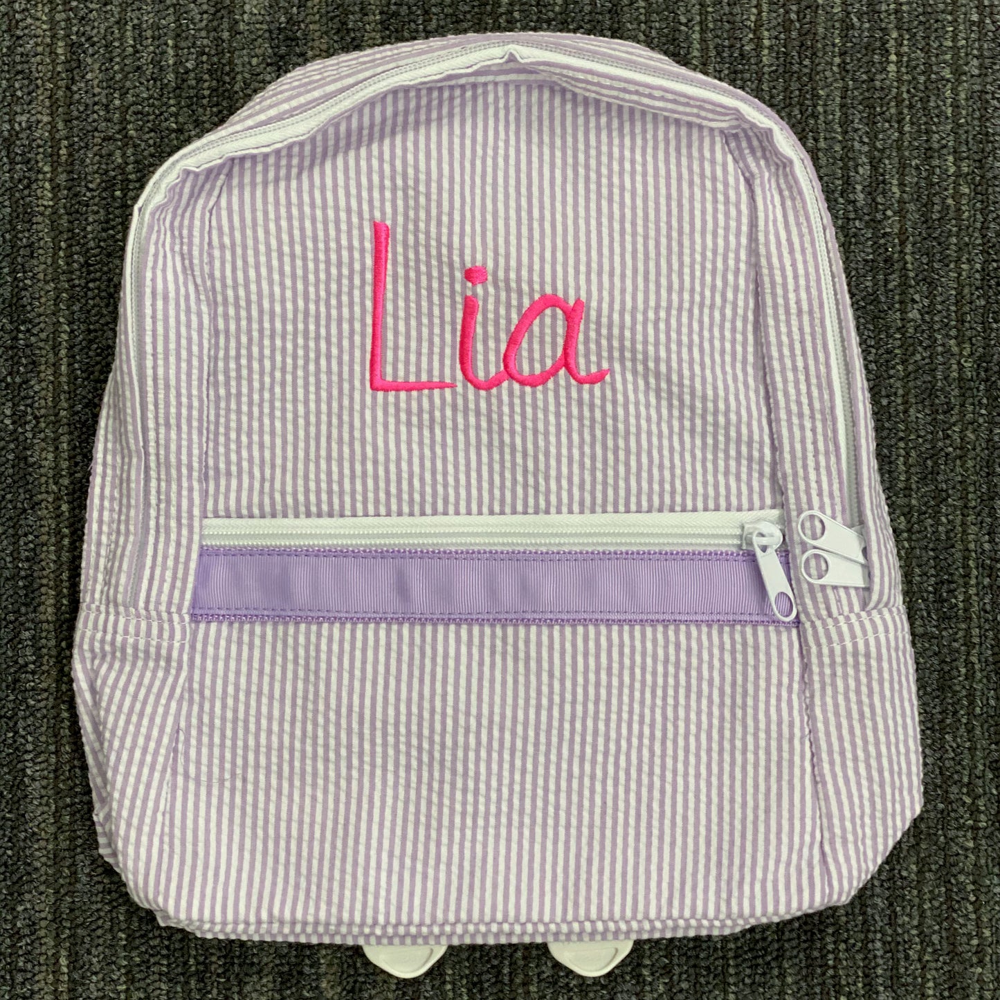 Personalized Seersucker Lilac Small Backpack - Give Wink